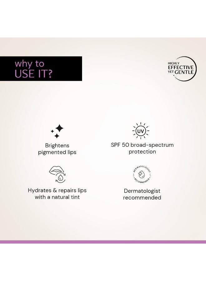 Deconstruct Brightening Tinted with SPF 50 | For Dark, Pigmented, Dry, Flaky Lip | SPF 50 for Sun Damage and Discoloration | Lip Balm for Glossy Buttery Soft Pink Lips | For Women & Men - (4.2g) - Image 3